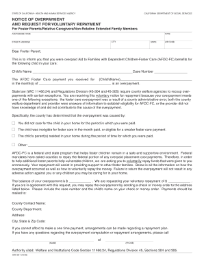California Foster Care Overpayment Notice