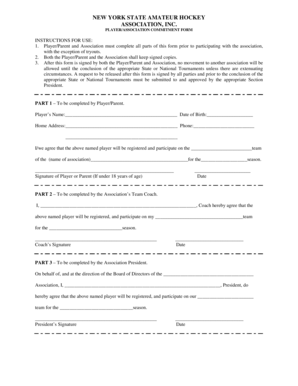 New York State Amateur Hockey Player Commitment Form