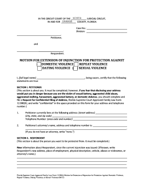 Florida Motion for Extension of Injunction for Protection Against Domestic Violence