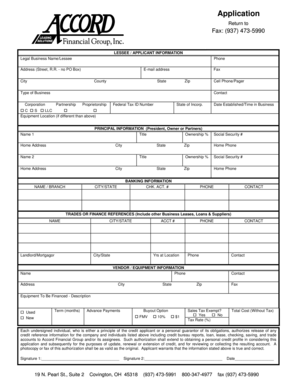 Business Equipment Lease Application