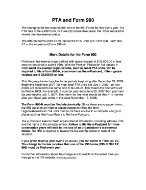 Form 990-N E-Postcard for PTAs