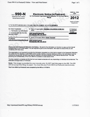 990 postcard requirements - Form 990-N (e-Posteard) Online - View and Print Return 990-N Department of the Treasury Internal Revenue Service Electronic Notice (e-Postcard) for Tax-Exempt Organizations not Required To File Form 990 or 990-EZ Page 1 of 1 OMB No - - - - -