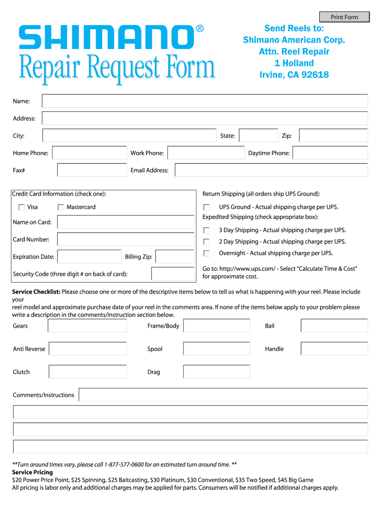 shimano reel repair form Preview on Page 1