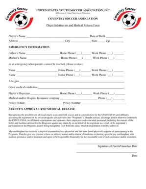 Player Information and Medical Release Form