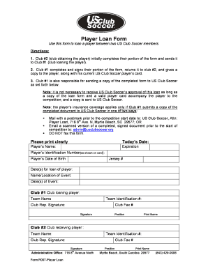US Club Soccer Player Loan Form