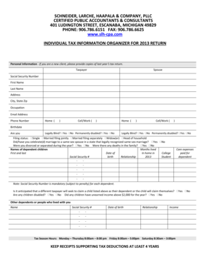 2013 Individual Tax Information Organizer