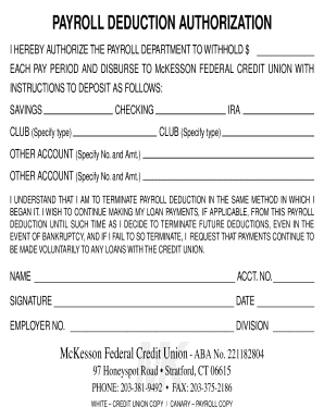 Payroll Deduction Authorization Form
