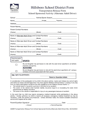 Hillsboro School District Transportation Release Form