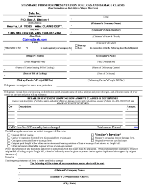 Saia Loss and Damage Claim Form