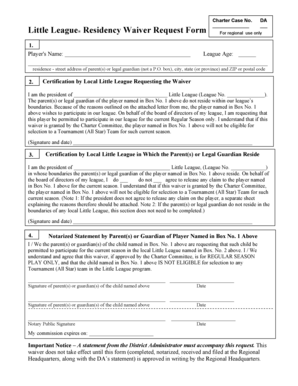 Little League Residency Waiver Request Form