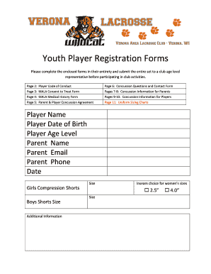 Youth Player Registration Forms