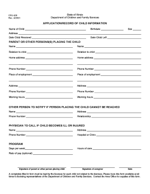 Illinois Child Information Application Form