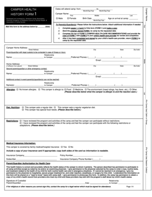 Camper Health History Form 1