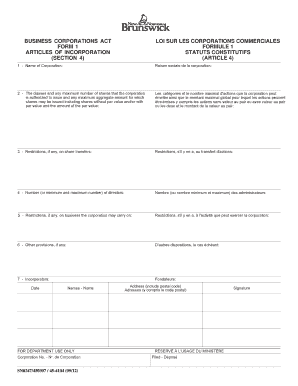 Business corporations act form 1 articles of incorporation - pxw1 snb