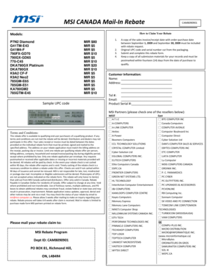 MSI Canada Mail-In Rebate Form