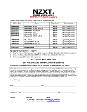 NZXT Mail-In Rebate Form