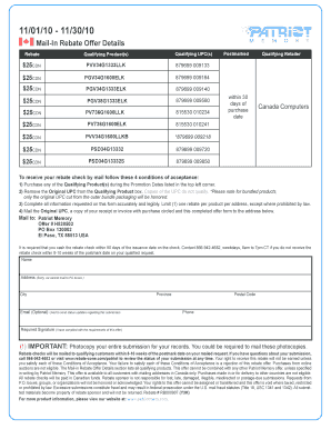 Patriot Memory Mail-In Rebate Form