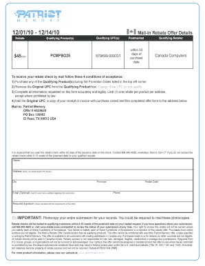 Patriot Memory Mail-In Rebate Form