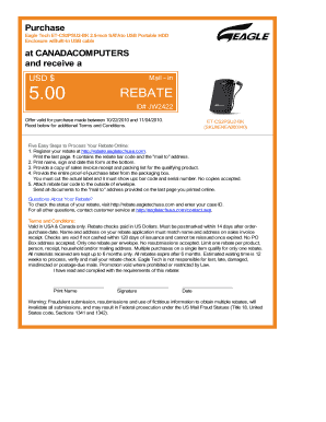 Eagle Tech HDD Enclosure Mail-in Rebate Form
