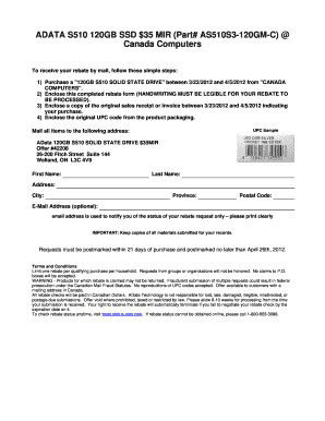 Canada Computers AData S510 SSD Rebate Form