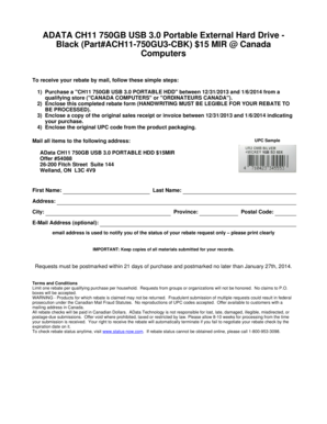 AData CH11 750GB USB 3.0 Portable Hard Drive Rebate Form