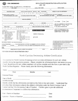USA Swimming 2013 Athlete Registration Application