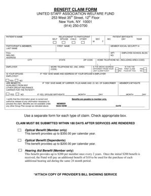 United Staff Association Welfare Fund Benefit Claim Form