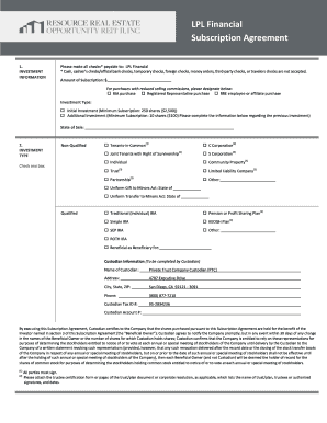 LPL Financial Subscription Agreement