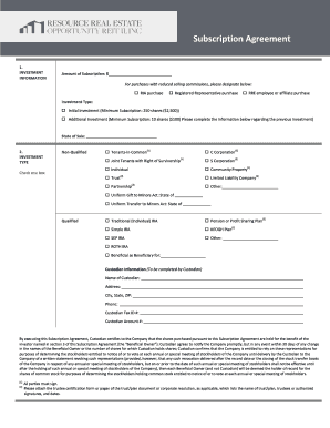 Subscription Agreement for Investment