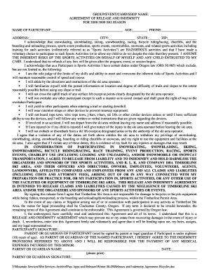 Timberline Ski Area Release and Indemnity Agreement
