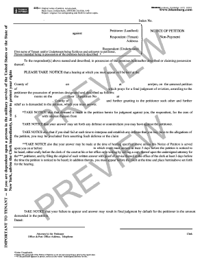 New York Non-Payment Petition Notice