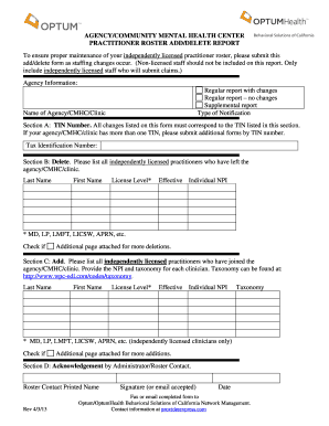 Practitioner Roster Add/Delete Report