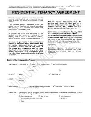 Danish Standard Housing Tenancy Agreement Form A
