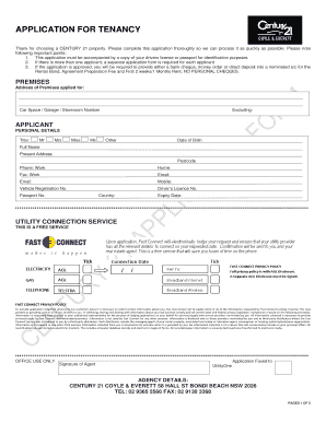 CENTURY 21 Residential Tenancy Application Form