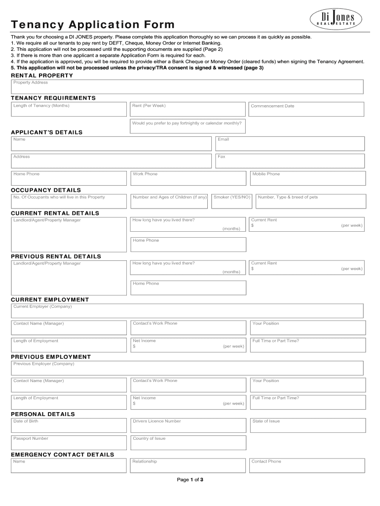 australia tenancy application form Preview on Page 1