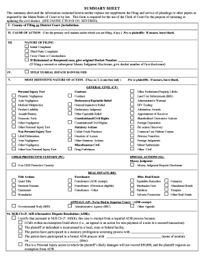 Maine Civil Case Summary Sheet