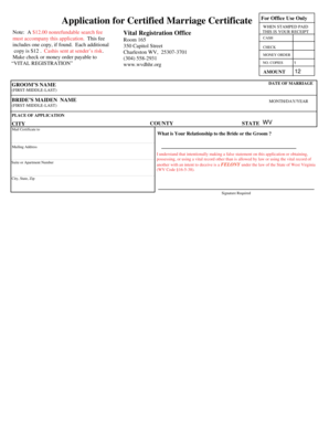 West Virginia Marriage Certificate Application