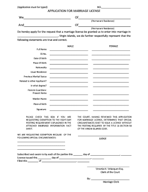 Virgin Islands Marriage License Application