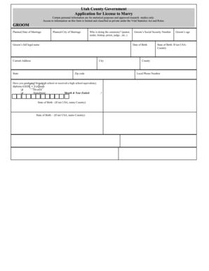 Utah County Government Application for License to Marry