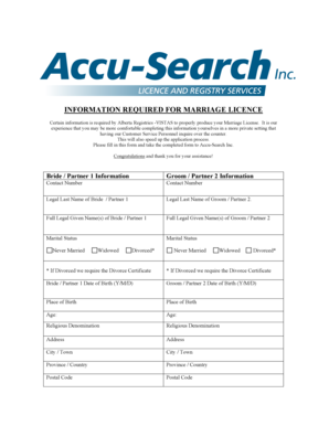 Alberta Marriage License Application