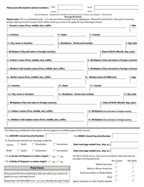 Nebraska Marriage Worksheet