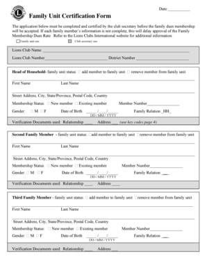 Family Unit Certification Form