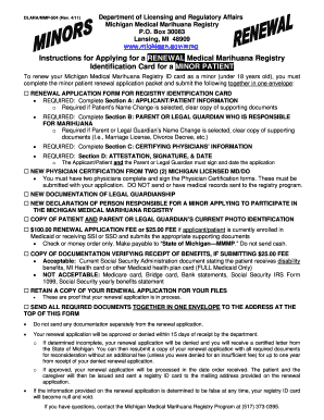 Michigan Medical Marihuana Registry Minor Patient Renewal Application