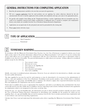 City of Rochester Employment Application