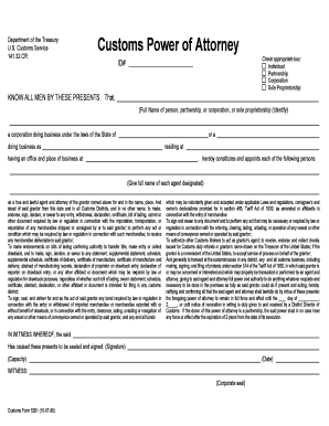 US Customs Service Customs Power of Attorney