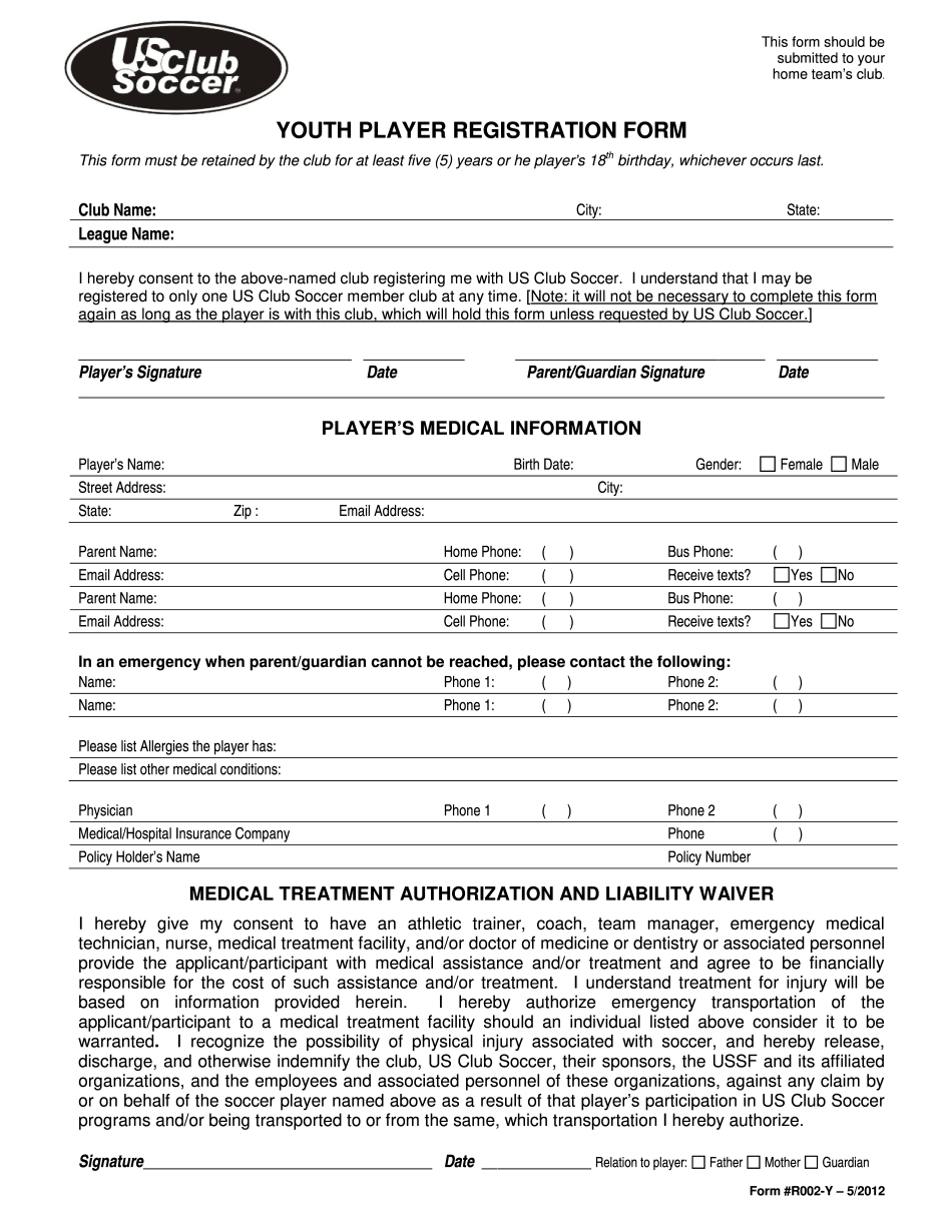 Us Club Soccer Registration Form 