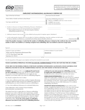 California Employee Withholding Allowance Certificate
