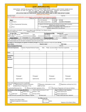 Export-Import Bank of India Term Deposit Application