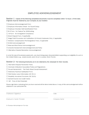 Employee Acknowledgement Form