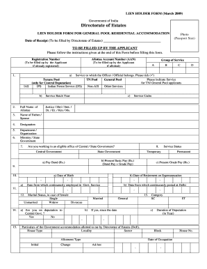 Lien holder form for general pool residential accommodation - estates nic